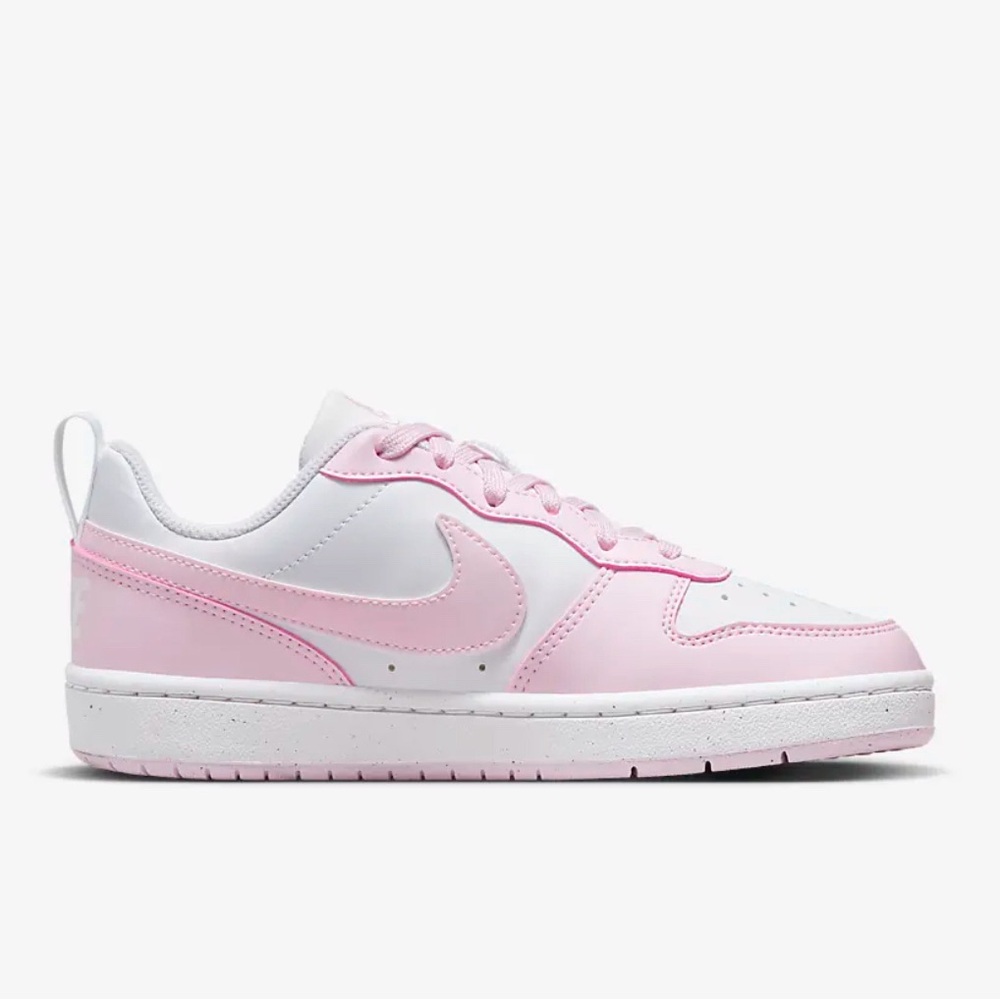 White and pink Nike Grade School Court Borough Low Recraft Shoes. Girls size 4Y